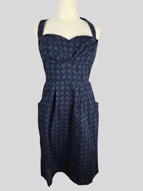 Anthropologie Girls From Savoy Dress 8 Navy Eyelet Branch Halter‎ Pinup Sundress